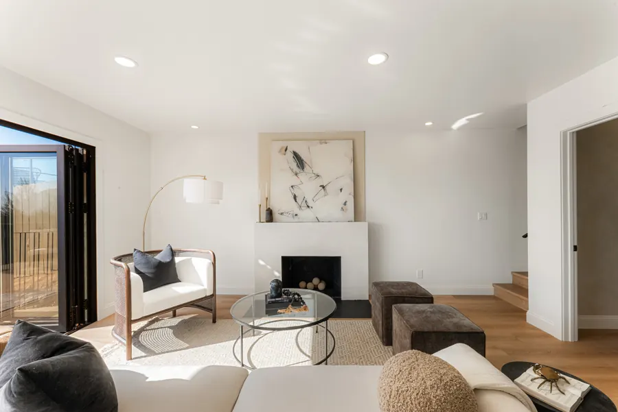 Living room fireplace with plaster surround