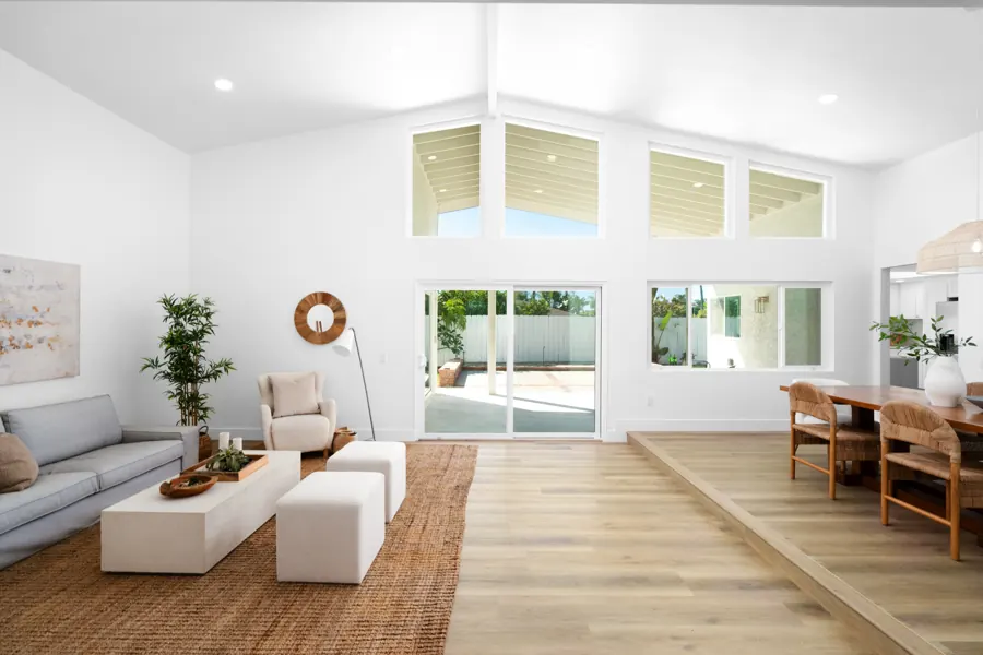 Vaulted living room with clerestory windows