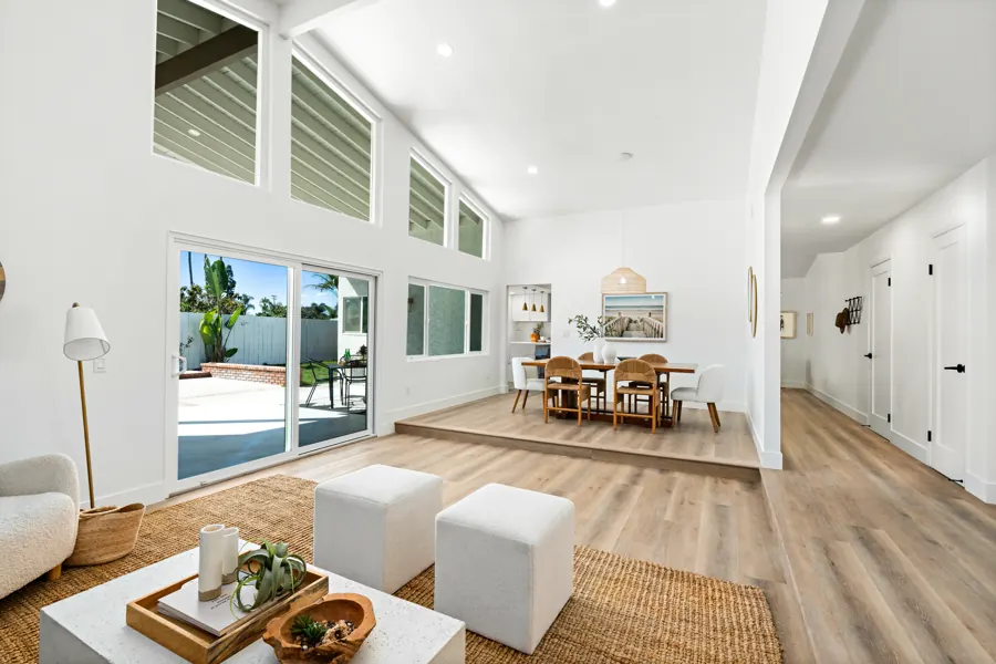 Open living and raised dining area