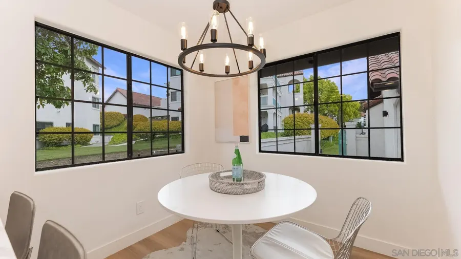 Breakfast nook with black-grid corner windows