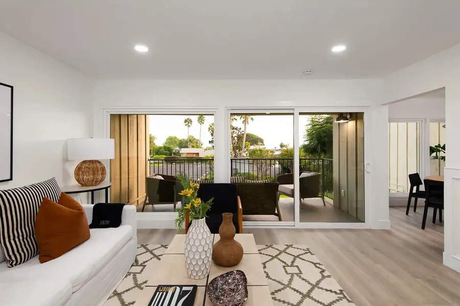 Living room and balcony in the evening